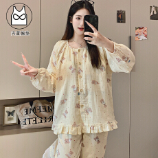 批发带胸垫100%纯棉套装月子服女孕妇睡衣哺乳服夏季孕期可调节家居