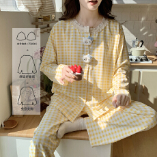 批发2026新款月子服春季可拆卸胸垫孕妇睡衣产妇待产服卡通格子家居服