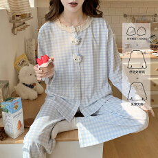 批发2026新款月子服春季可拆卸胸垫孕妇睡衣产妇待产服卡通格子家居服