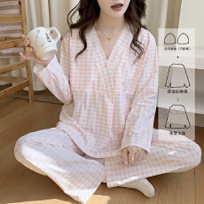 批发2026新款月子服春季可拆卸胸垫孕妇睡衣产妇待产服卡通格子家居服
