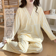 批发2026新款月子服春季可拆卸胸垫孕妇睡衣产妇待产服卡通格子家居服