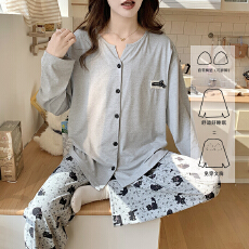 批发2026新款月子服春季可拆卸胸垫孕妇睡衣产妇待产服卡通格子家居服