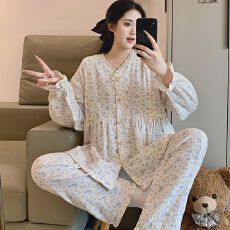 批发100%纯棉套装月子服女孕妇睡衣哺乳服夏季孕期可调节家居