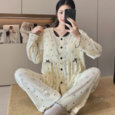 批发带胸垫 弹力纯棉月子服春秋孕妇睡衣哺乳服产后调节家居服套装