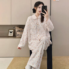 批发100%纯棉月子服女长袖长裤春孕妇睡衣哺乳服夏孕期产后家居服套装