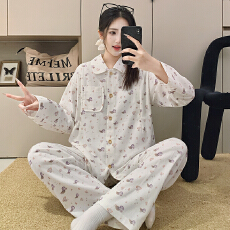 批发100%纯棉月子服女长袖长裤春孕妇睡衣哺乳服夏孕期产后家居服套装