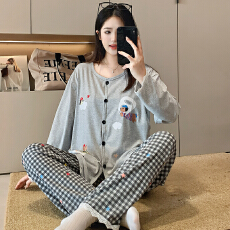 批发100%莱卡棉纯棉月子服带胸垫女长袖裤春<b class='q'>孕妇</b><b class='q'>睡衣</b>套装哺乳服夏产后