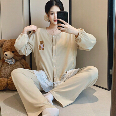 批发100%莱卡棉纯棉月子服女长袖裤春<b class='q'>孕妇</b><b class='q'>睡衣</b>套装哺乳服夏产后