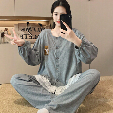 批发100%莱卡棉纯棉月子服女长袖裤春<b class='q'>孕妇</b><b class='q'>睡衣</b>套装哺乳服夏产后