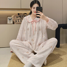 批发100%双层纱布纯棉套装月子服女孕妇睡衣哺乳服夏季孕期可调节家居