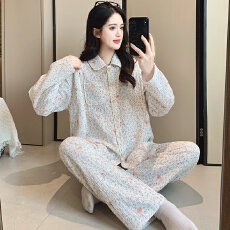 批发100%双层纱布纯棉套装月子服女孕妇睡衣哺乳服夏季孕期可调节家居