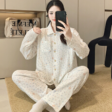 批发100%双层纱布纯棉套装月子服女孕妇睡衣哺乳服夏季孕期可调节家居