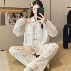 批发100%双层纱布纯棉套装月子服女孕妇睡衣哺乳服夏季孕期可调节家居