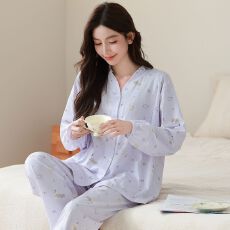 批发7A抗菌A类纯棉月子服长袖拉链哺乳口喂奶孕妇睡衣产后产妇家居服