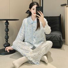 批发孕妇睡衣春秋<b class='q'>夏</b>季新款云朵棉万年格产妇产后喂奶家居服带胸垫套装