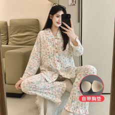 批发孕妇睡衣春秋<b class='q'>夏</b>季新款云朵棉万年格产妇产后喂奶家居服带胸垫套装