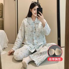 批发孕妇睡衣春秋<b class='q'>夏</b>季新款云朵棉万年格产妇产后喂奶家居服带胸垫套装