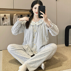 批发100%莱卡棉纯棉月子服女长袖裤春孕妇睡衣哺乳服<b class='q'>夏</b>产后家居服套装