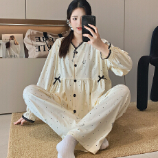 批发100%莱卡棉纯棉月子服女长袖裤春孕妇睡衣哺乳服<b class='q'>夏</b>产后家居服套装