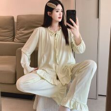 批发100%莫代尔纯棉月子服女长袖裤春孕妇睡衣哺乳服夏产后家居服套装