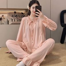 批发100%莫代尔纯棉月子服女长袖裤春孕妇睡衣哺乳服夏产后家居服套装