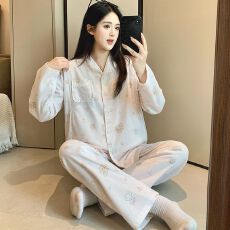 批发100%纯棉月子服女长袖长裤春孕妇睡衣哺乳服夏孕期产后家居服套装