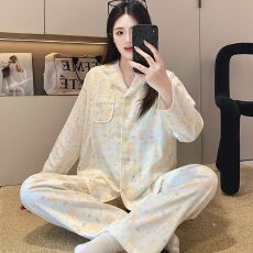 批发100%纯棉月子服女长袖长裤春孕妇睡衣哺乳服夏孕期产后家居服套装