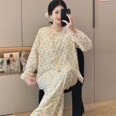 批发带胸垫月子服女长袖长裤春<b class='q'>孕妇</b><b class='q'>睡衣</b>哺乳服孕期家居服65聚酯35棉