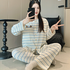 批发6535棉带胸垫月子服女长袖裤<b class='q'>春</b>孕妇睡衣哺乳服夏产后家居服套装