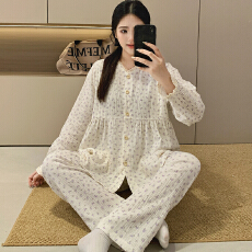 批发100%双层纱布纯棉套装月子服女孕妇睡衣哺乳服夏季孕期可调节家居