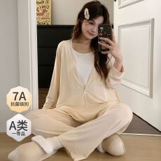 批发莫代尔假两件月子服带胸垫夏季孕妇睡衣宽松产后喂奶