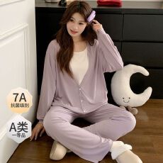 批发莫代尔假两件月子服带胸垫夏季孕妇睡衣宽松产后喂奶