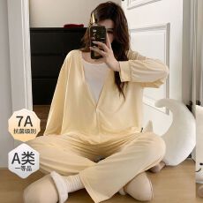 批发莫代尔假两件月子服带胸垫夏季孕妇睡衣宽松产后喂奶