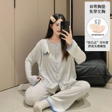批发带胸垫孕妇莫代尔<b class='q'>夏</b>季薄款怀孕期坐月子哺乳睡衣家居服睡衣套装
