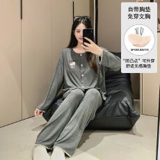批发带胸垫孕妇莫代尔<b class='q'>夏</b>季薄款怀孕期坐月子哺乳睡衣家居服睡衣套装