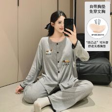 批发带胸垫孕妇莫代尔<b class='q'>夏</b>季薄款怀孕期坐月子哺乳睡衣家居服睡衣套装