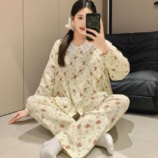 批发100%双层纱布纯棉套装月子服女孕妇睡衣哺乳服<b class='q'>夏</b>季孕期可调节家居