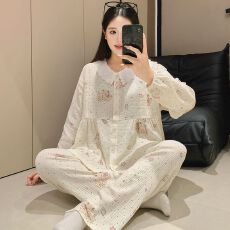 批发100%双层纱布纯棉套装月子服女孕妇睡衣哺乳服<b class='q'>夏</b>季孕期可调节家居