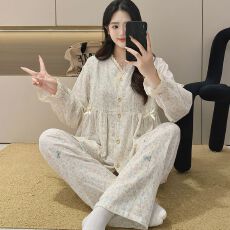 批发100%抗菌纱布纯棉套装月子服女孕妇睡衣哺乳服<b class='q'>夏</b>季孕期可调节家居