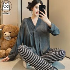 批发带胸垫莫代尔月子服女长袖裤春孕妇睡衣哺乳服<b class='q'>夏</b>产后家居服套装