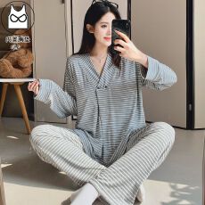 批发带胸垫莫代尔月子服女长袖裤春孕妇睡衣哺乳服<b class='q'>夏</b>产后家居服套装