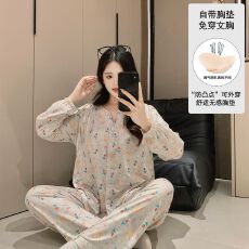 批发固定胸垫春<b class='q'>夏</b>秋款冰瓷棉哺乳孕妇睡衣待产喂奶睡衣套装