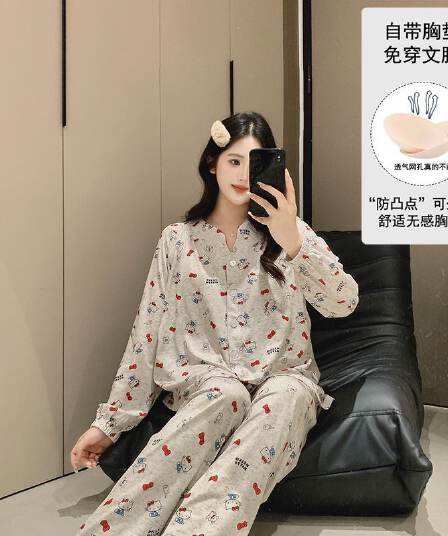 고정 가슴 패드 봄 여름 가을 얼음 도자기 면 수유 임산부 잠옷 待产 먹이주기 잠옷 세트