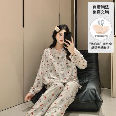 批发固定胸垫春<b class='q'>夏</b>秋款冰瓷棉哺乳孕妇睡衣待产喂奶睡衣套装