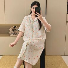 批发新款纯棉纱布月子裙夏季睡裙短袖哺乳睡裙待产裙产后喂奶