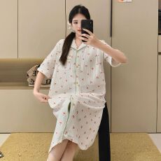 批发新款纯棉纱布月子裙夏季睡裙短袖哺乳睡裙待产裙产后喂奶