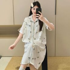 批发新款纯棉纱布月子裙夏季睡裙短袖哺乳睡裙待产裙产后喂奶