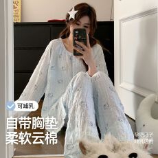 批发带胸垫云朵棉套装月子服女孕妇睡衣哺乳服<b class='q'>夏</b>季孕期可调节家居套装