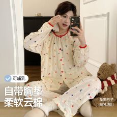 批发带胸垫云朵棉套装月子服女孕妇睡衣哺乳服<b class='q'>夏</b>季孕期可调节家居套装