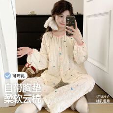 批发带胸垫云朵棉套装月子服女孕妇睡衣哺乳服<b class='q'>夏</b>季孕期可调节家居套装